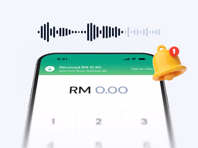 A phone showing payment receive banner with sound wave.