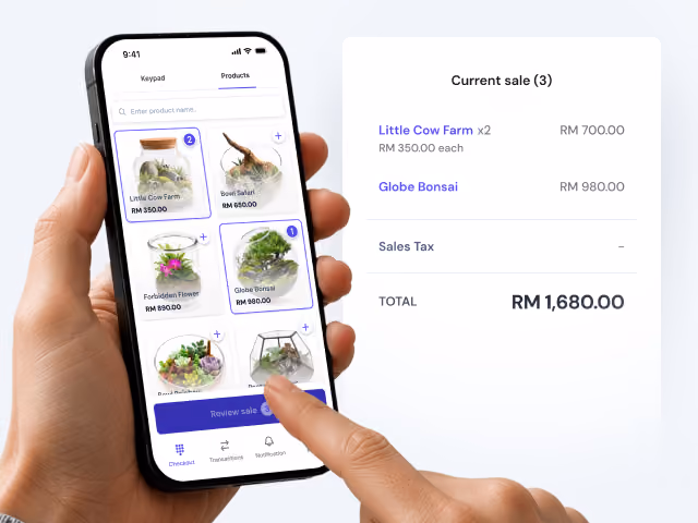 A phone showing product selection page.