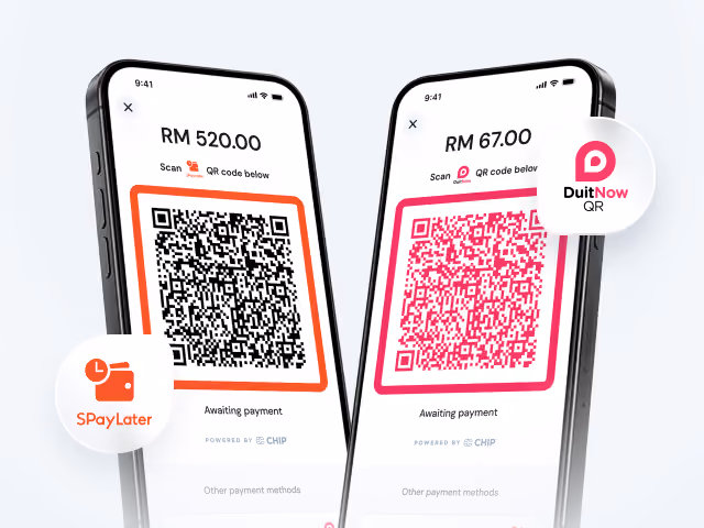 Two phones indicating dynamic QR code.
